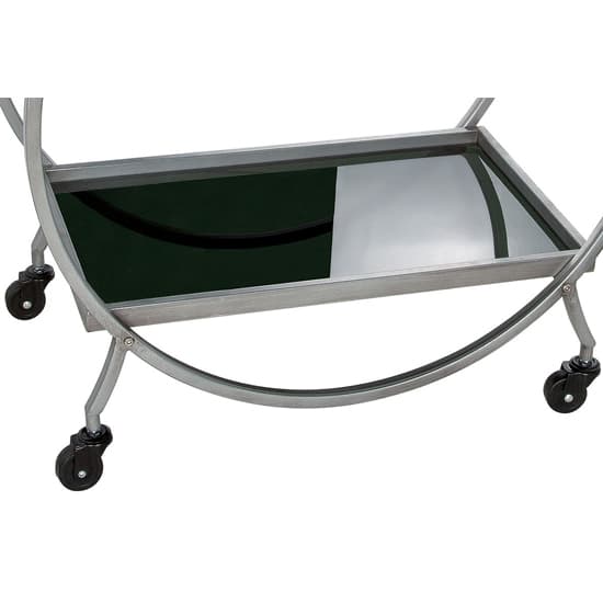 Newkirk Black Glass Serving Trolley Round With Grey Metal Frame_3