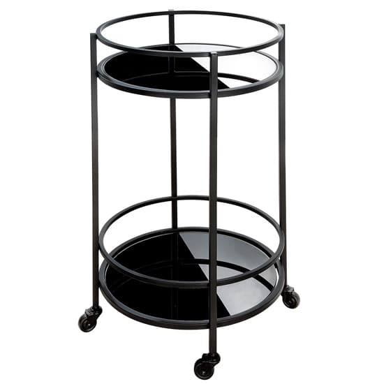 Newkirk Glass Serving Trolley Round With Metal Frame In Black_2