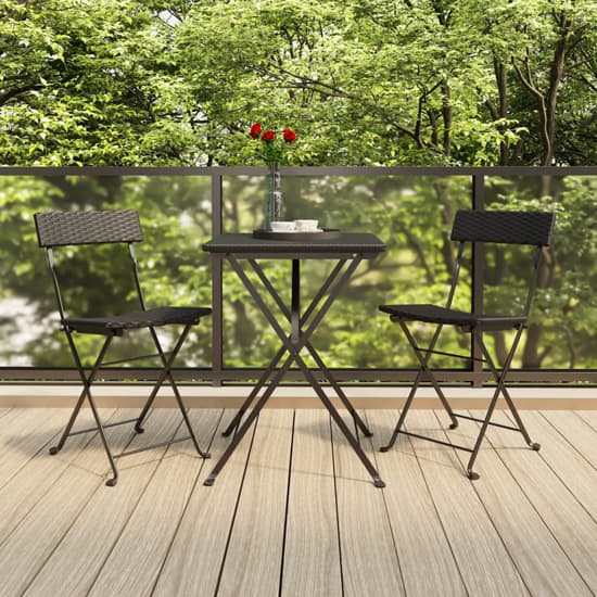 Newkirk Poly Rattan 3 Piece Folding Bistro Set In Black Furniture in
