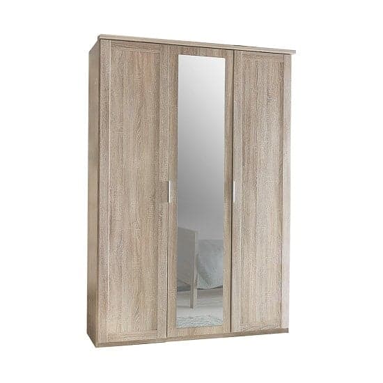 Newport Wooden Mirror Wardrobe In Oak Effect With 3 Doors_1