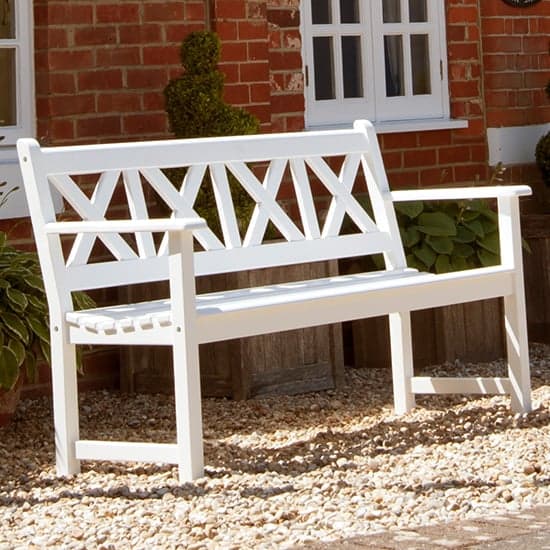 Newry Outdoor Drachmann 5ft Wooden Seating Bench In White_1