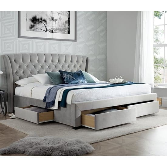 Newton Velvet 4 Drawers Storage King Size Bed In Grey_2