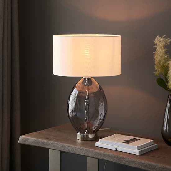 Newton White Drum Shade Touch Table Lamp With Tinted Glass Base_3