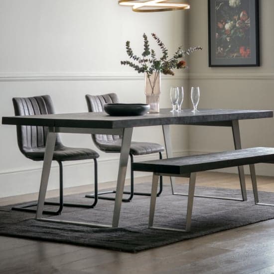 Newtown Small Wooden Dining Table With Metal Legs In Black
