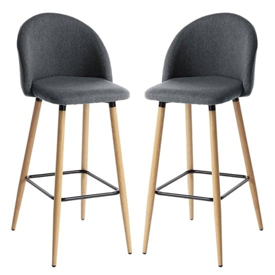 Nissan Grey Fabric Bar Stools With Wooden Legs In Pair_1