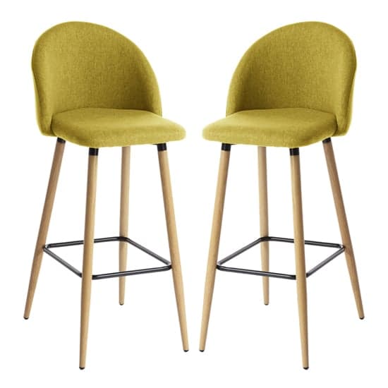 Nissan Mustard Fabric Bar Stools With Wooden Legs In Pair_1