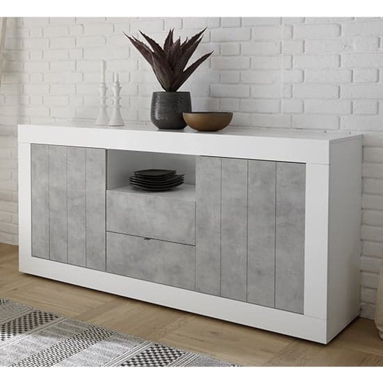 Nitro LED 2 Door 2 Drawer White Gloss Sideboard In Cement_2
