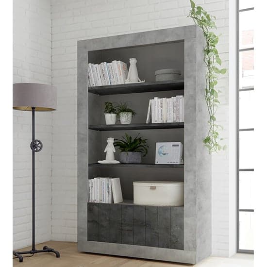 Nitro 2 Doors 3 Shelves Bookcase In Cement Effect And Oxide_1