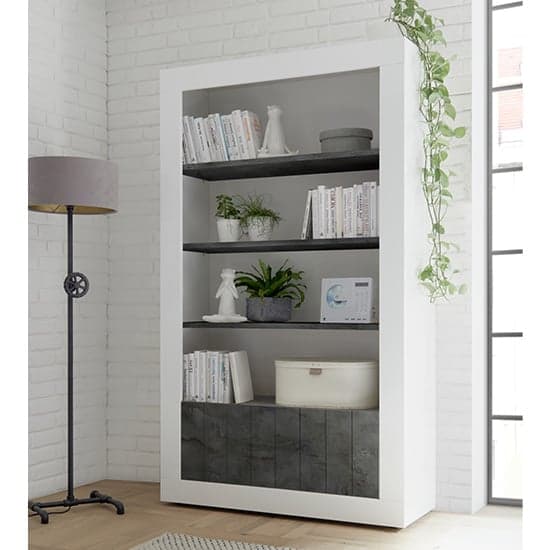Nitro 2 Doors 3 Shelves Bookcase In White Gloss And Oxide_1