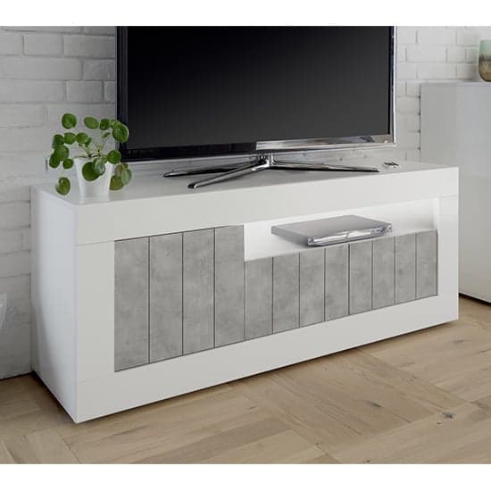 Nitro LED 3 Doors TV Stand In White Gloss And Cement Effect_2