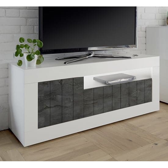 Nitro LED 3 Doors Wooden TV Stand In White Gloss And Oxide_2