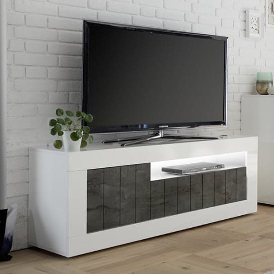 Nitro LED 3 Doors Wooden TV Stand In White Gloss And Oxide_1