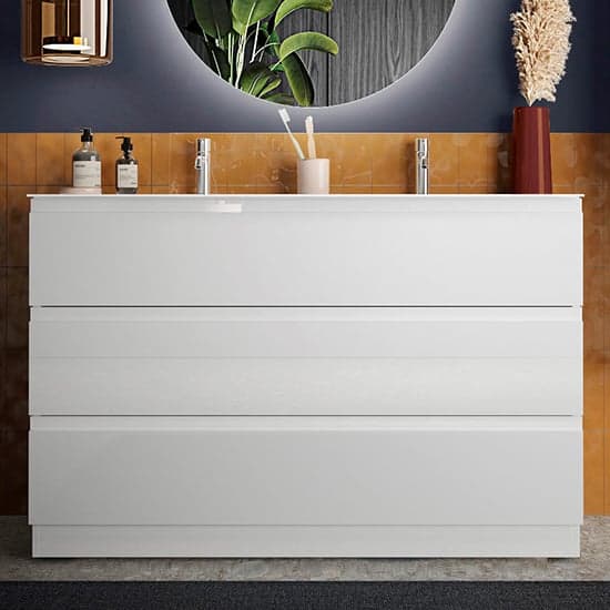 Nitro High Gloss 120cm Floor Vanity Unit With 3 Drawers In White_1
