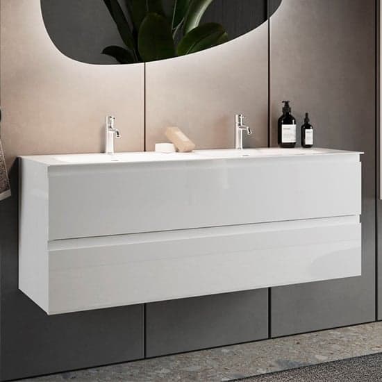 Nitro High Gloss 120cm Wall Vanity Unit With 2 Drawers In White_1