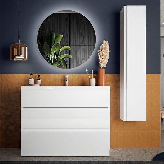 Nitro High Gloss 60cm Floor Vanity Unit With 3 Drawers In White_2