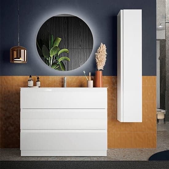 Nitro High Gloss Bathroom Storage Cabinet With 1 Door In White_2