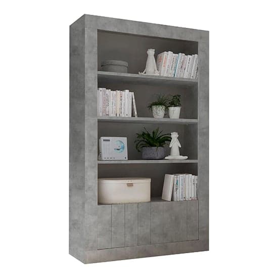 Nitro Wooden Bookcase With 2 Doors 3 Shelves In Concrete Effect_2