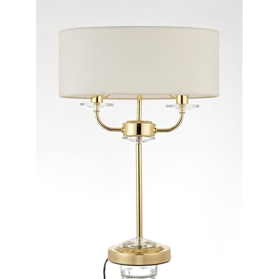 Nixon 2 Lights Vintage White Fabric Table Lamp In Brass_1