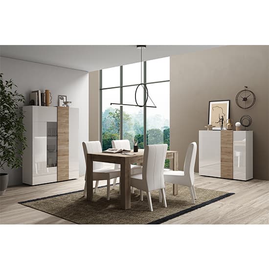 Noa High Gloss Display Cabinet With 2 Doors In White And Oak_3
