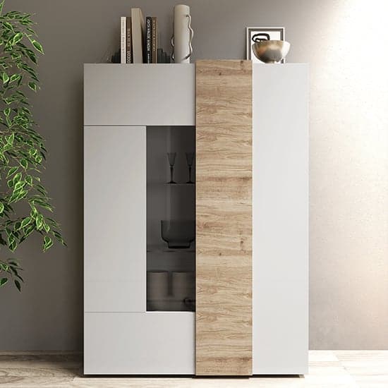 Noa High Gloss Display Cabinet With 2 Doors In White And Oak_1