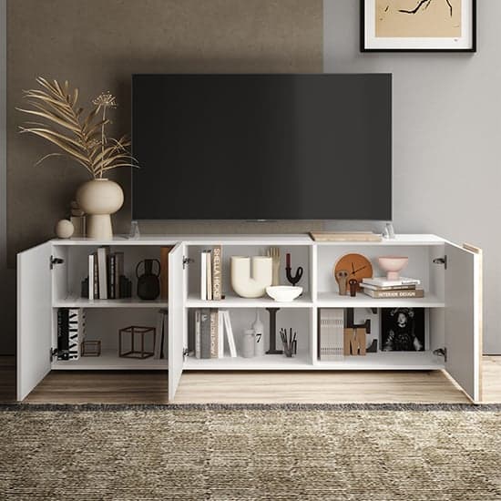 Noa High Gloss TV Stand With 3 Doors In White And Oak_2