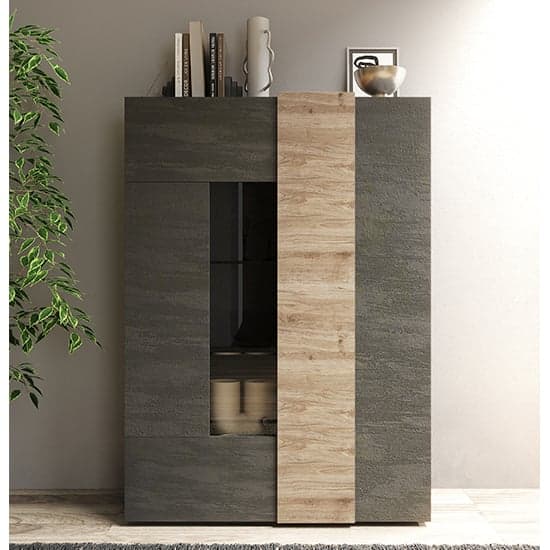 Noa Wooden Display Cabinet With 2 Doors In Titan And Oak_1