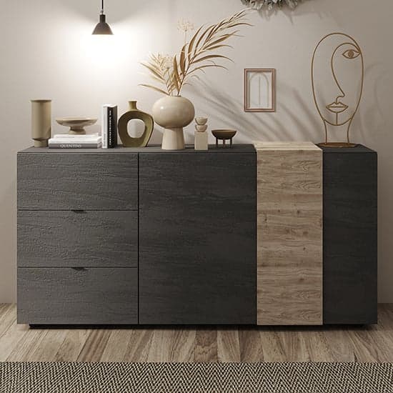 Noa Wooden Sideboard With 2 Doors 3 Drawers In Titan And Oak_1
