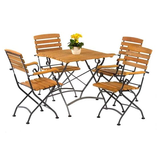 Noah Acacia Folding Dining Table Square With 4 Arm Chairs_2