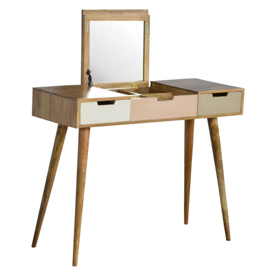Nobly Wooden Dressing Table In Blush Pink With Foldable Mirror_3