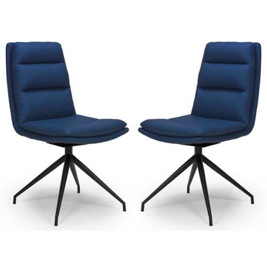 Nobo Blue Faux Leather Dining Chair With Black Legs In Pair_1