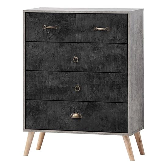 Noein Wooden Chest Of 5 Drawers In Concrete Effect And Charcoal_1