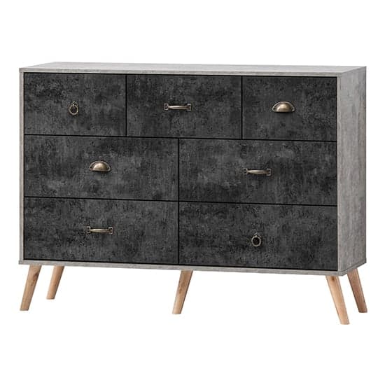 Noein Wooden Chest Of 7 Drawers In Concrete Effect And Charcoal_2