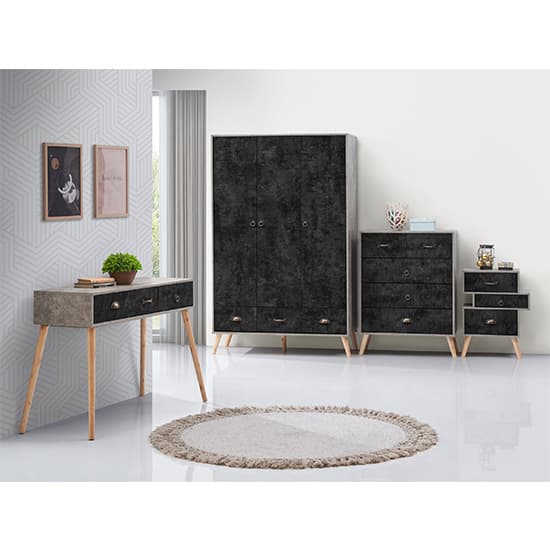 Noein Wooden Console Table In Concrete Effect And Charcoal_3