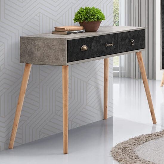 Noein Wooden Console Table In Concrete Effect And Charcoal_1