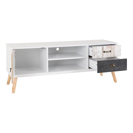 Noein Wooden TV Stand In White And Distressed Effect_2