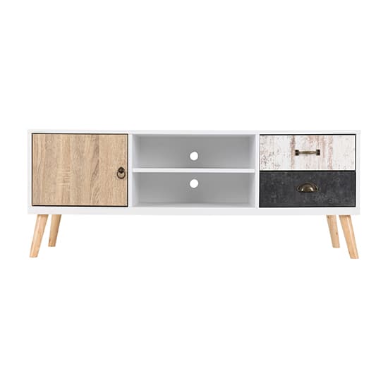 Noein Wooden TV Stand In White And Distressed Effect_3