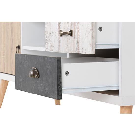 Noein Wooden TV Stand In White And Distressed Effect_4