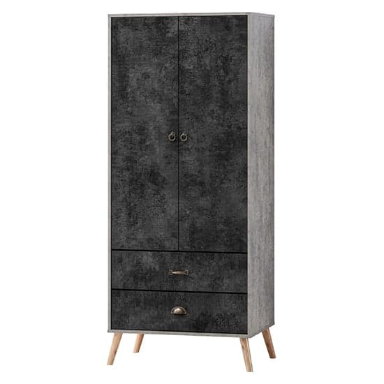 Noein Wooden Wardrobe With 2 Doors And 2 Drawers In Charcoal_1