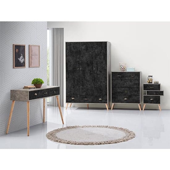 Noein Wooden Wardrobe With 3 Doors And 3 Drawers In Charcoal_2