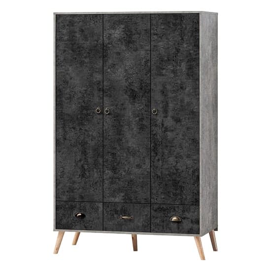 Noein Wooden Wardrobe With 3 Doors And 3 Drawers In Charcoal_1