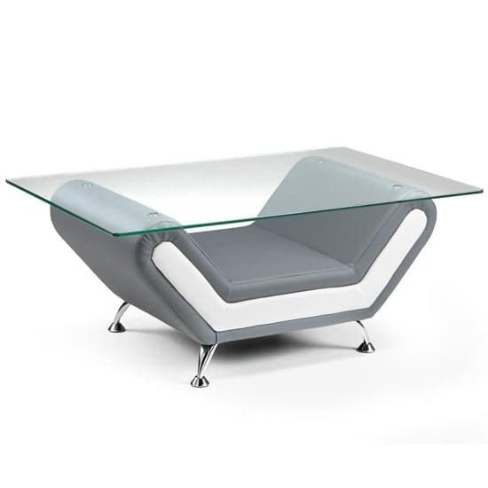 Nonoil Glass Coffee Table With White Grey Faux Leather Base_1