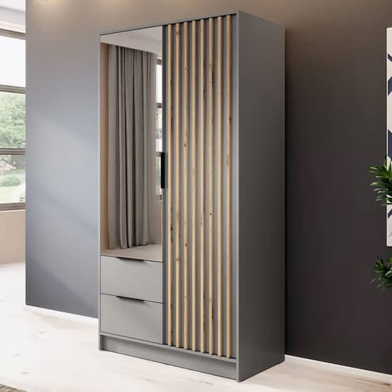 Norco Mirrored Wardrobe With 2 Hinged Doors 105cm In Grey_1
