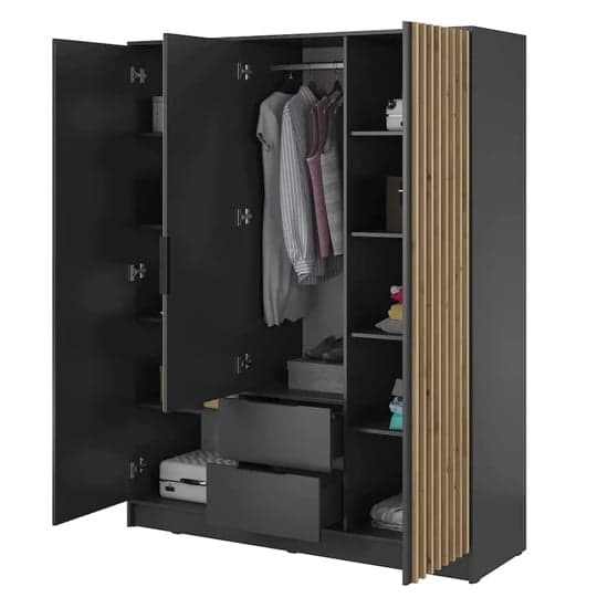 Norco Mirrored Wardrobe With 3 Hinged Doors 155cm In Graphite_3
