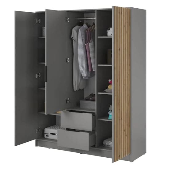 Norco Mirrored Wardrobe With 3 Hinged Doors 155cm In Grey_3
