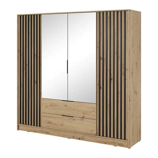 Norco Mirrored Wardrobe With 4 Hinged Doors 206cm In Artisan Oak_2
