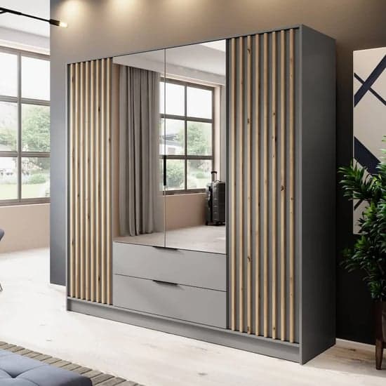 Norco Mirrored Wardrobe With 4 Hinged Doors 206cm In Grey_1
