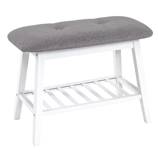 Norco Wooden Shoe Bench In White With Grey Fabric Seat_2