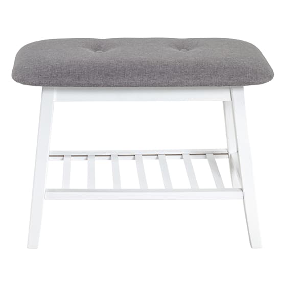 Norco Wooden Shoe Bench In White With Grey Fabric Seat_3