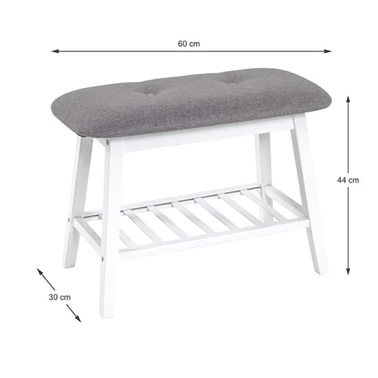 Norco Wooden Shoe Bench In White With Grey Fabric Seat_4