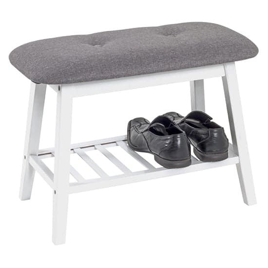 Norco Wooden Shoe Bench In White With Grey Fabric Seat_1